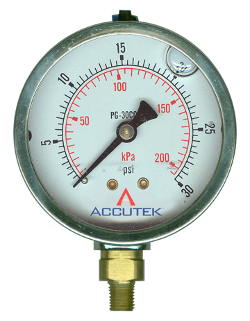 0-30 PSI  - 4" Liquid Filled - Stainless Case - Brass Stem Mount - Pressure Gauge  PG-30SG4