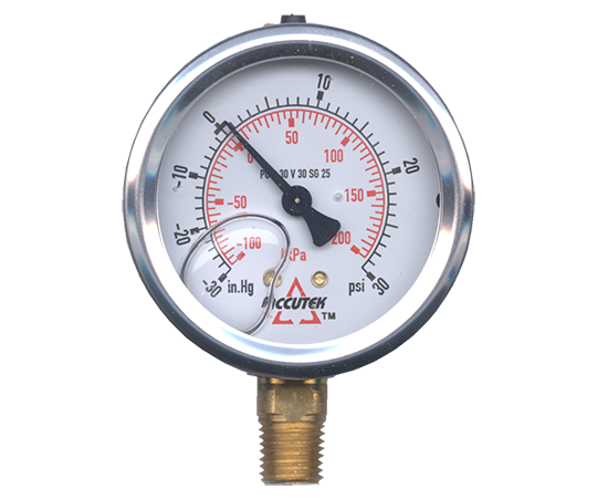 0-30 PSI  - 2-1/2" Liquid Filled - Stainless Case - Brass Stem Mount - Vacuum/Pressure Gauge  PG-30V30SG25