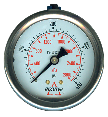 0-400 PSI  - 2-1/2" Liquid Filled - Stainless Case - Brass Center Back Mount - Pressure Gauge  PG-400CG25