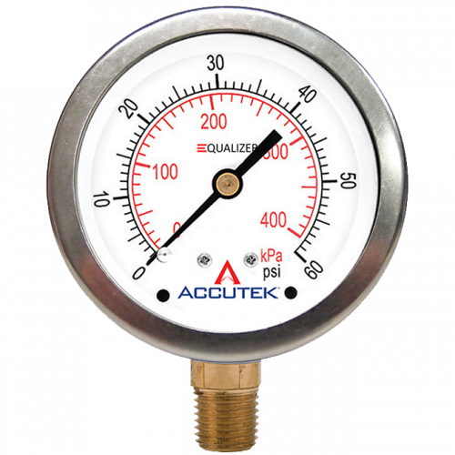 0-5000 PSI  - 2-1/2" Dry - Stainless Case - Brass Stem Mount - Pressure Gauge  PG-5000ZRSD25