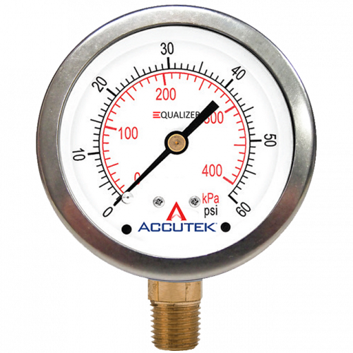 0-600 PSI  - 2-1/2" Dry - Stainless Case - Brass Stem Mount - Pressure Gauge  PG-600ZRSD25