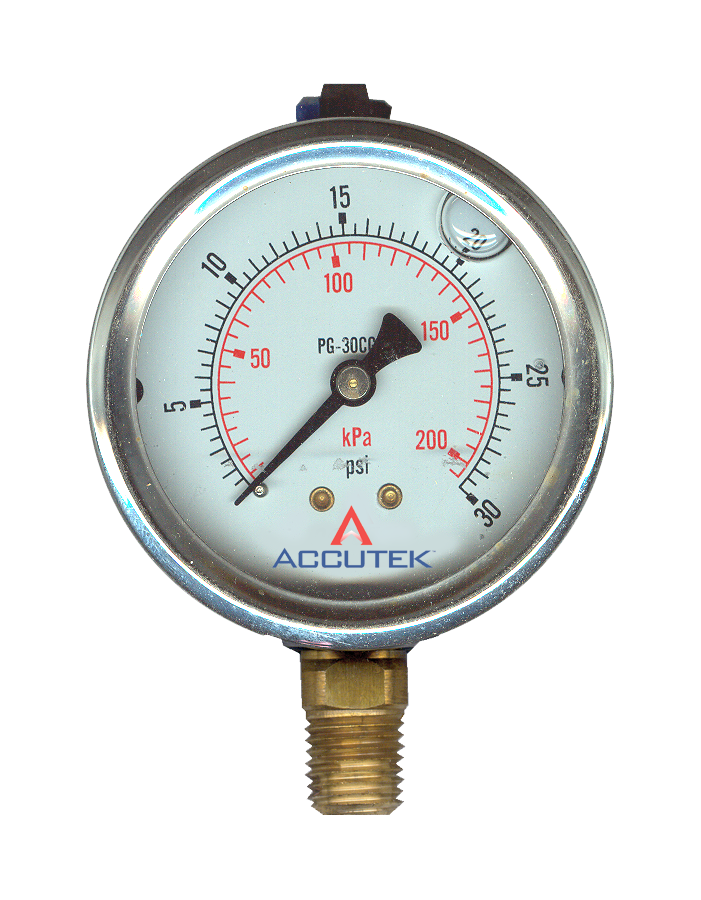 0-60 PSI  - 2-1/2" Liquid Filled - Stainless Case - Brass Stem Mount - Low Temp - Pressure Gauge  PG-60SG25LT