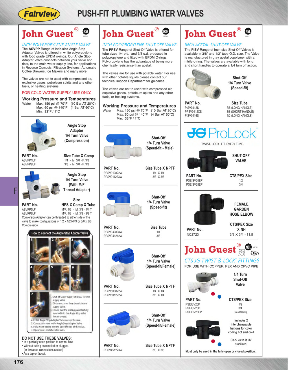 3/8" JG® Grey Acetal Push-To-Connect Short Handle Shut Off Valve  PISV0412CS