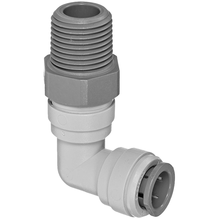 5/16 x 1/4" JG® Grey Acetal Push-To-Connect - Male NPT Swivel 90° Elbow  PM090822S