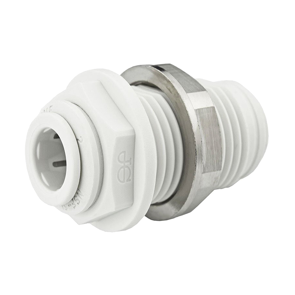 1/2" JG® White Polypropylene Push-To-Connect Bulkhead Union  PP1216W