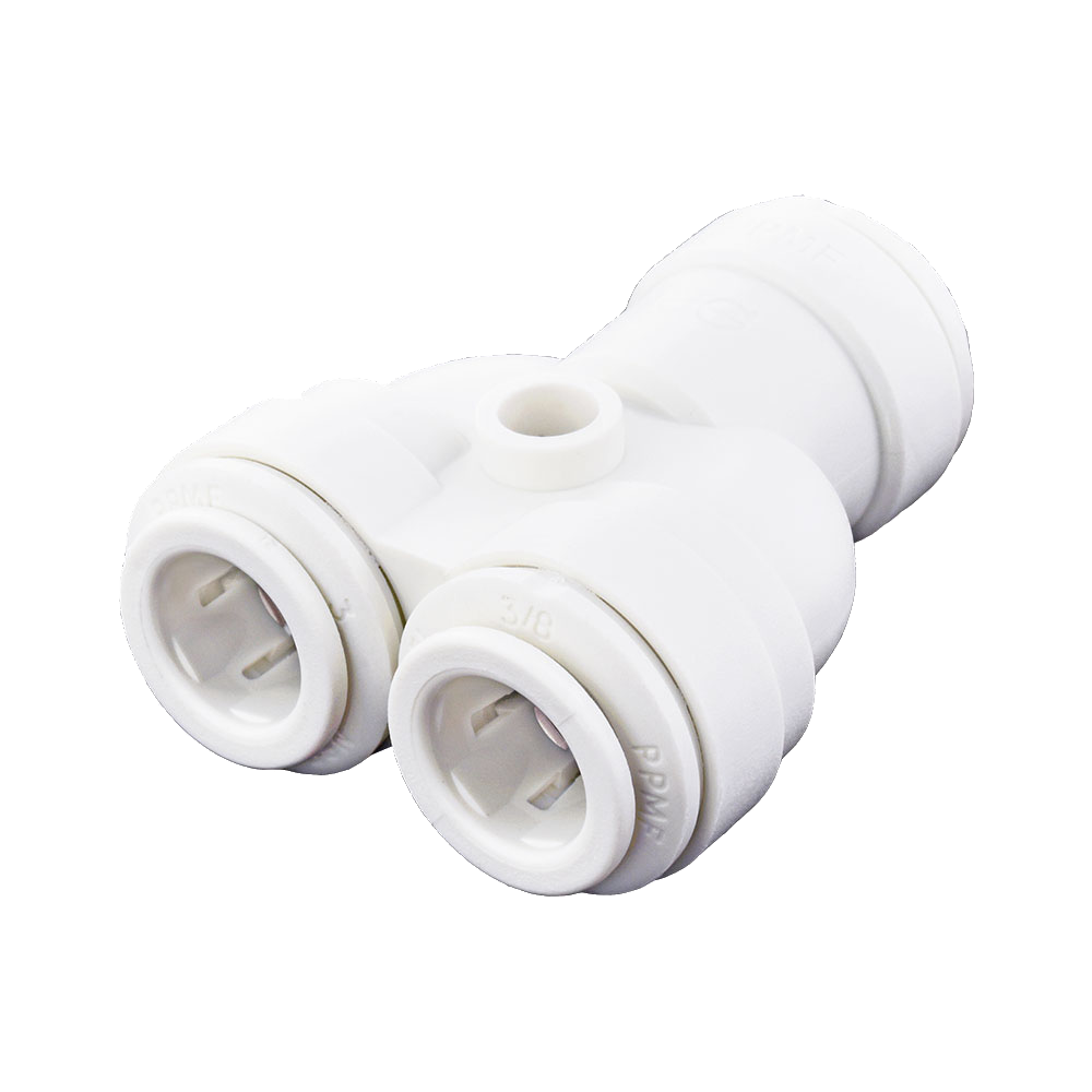 3/8 x 1/4 JG® White Polypropylene Push-To-Connect Reducing Two Way Divider  PP241208W