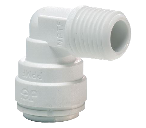 3/8 x 3/8" JG® White Polypropylene Push-To-Connect - Male NPT 90° Elbow  PP481223W