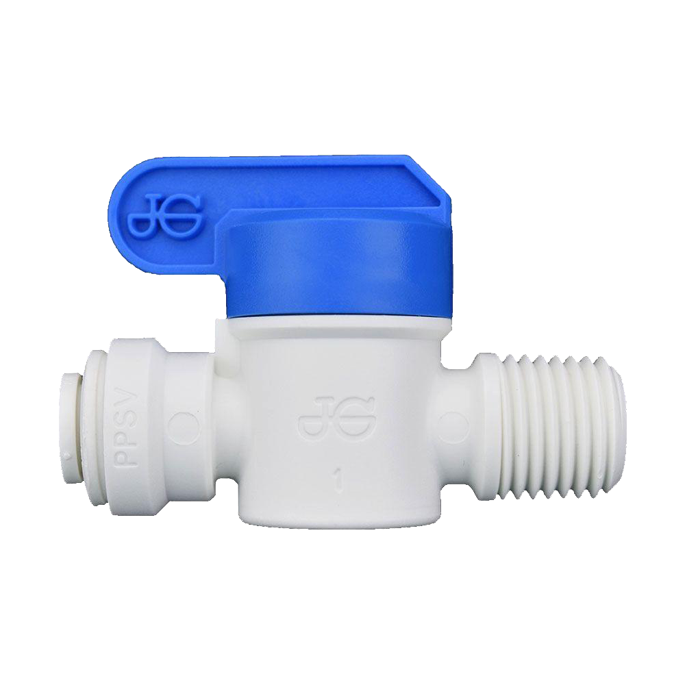 1/4 x 1/4" JG® White Polypropylene Push-To-Connect - Male NPT Shut Off Valve  PPSV010822W