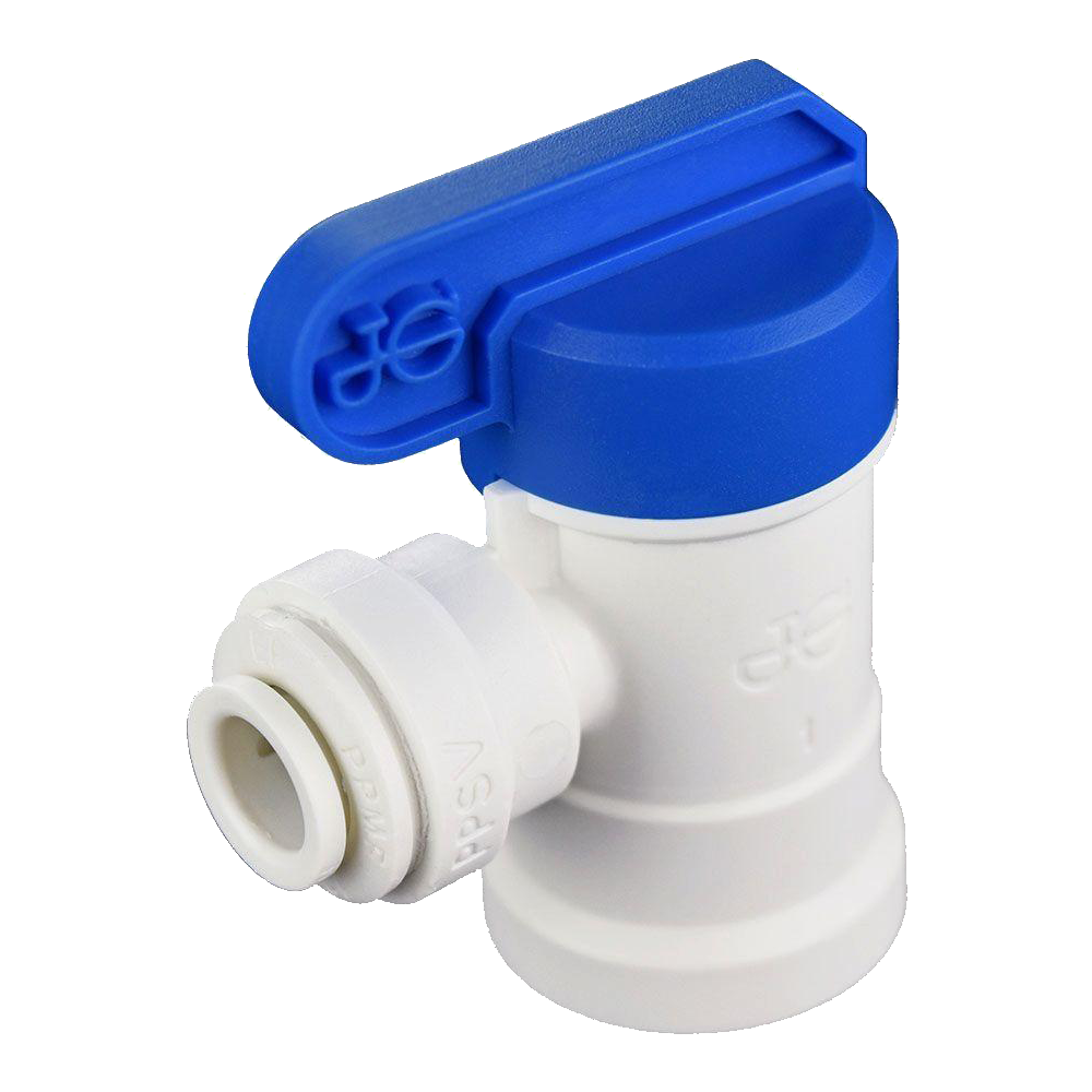 1/4 x 1/4" JG® White Polypropylene Push-To-Connect - Female NPT 90° Shut Off Valve  PPSV500822W