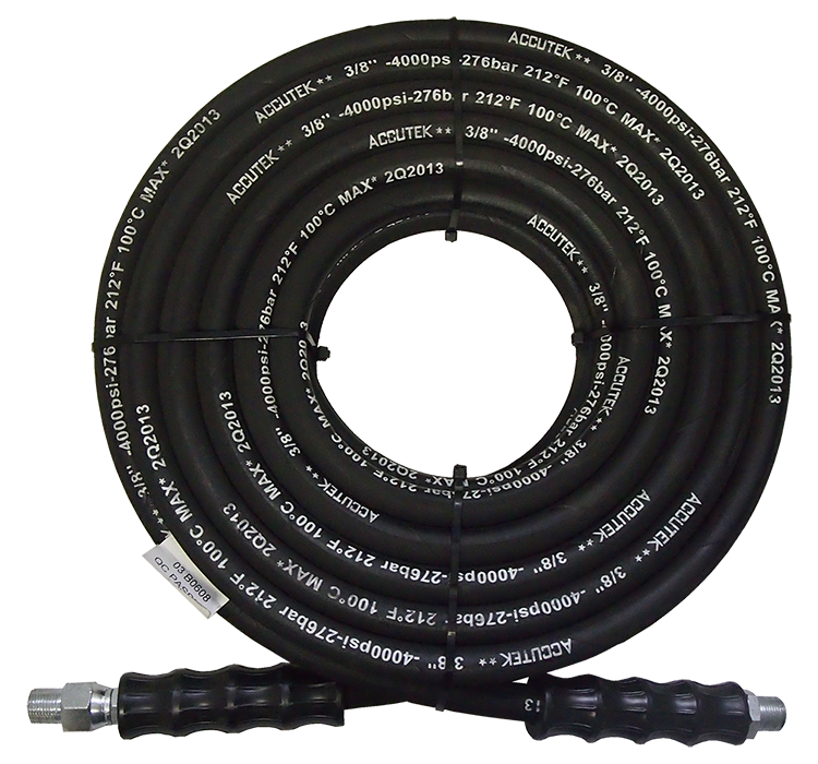 3/8" x 100' Black 4000 PSI General Purpose Male NPT Solid/Swivel Pressure Wash Hose Assembly  PW2A-6-100