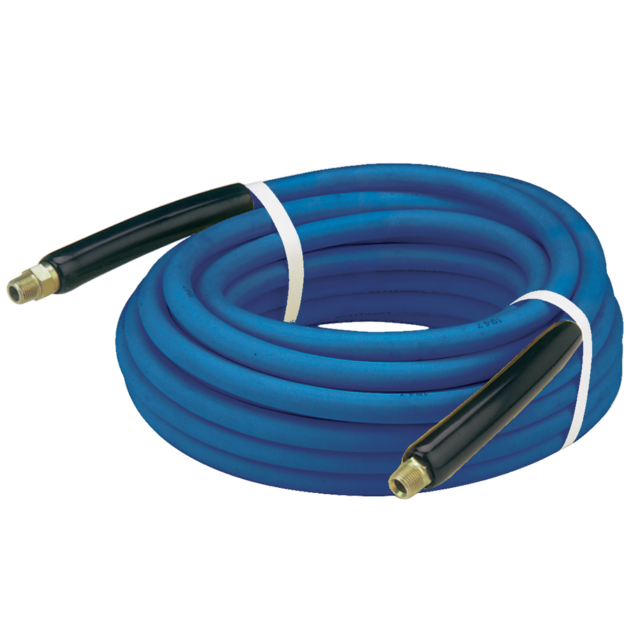 1/4" x 50' Blue 4000 PSI Non-Marking Male NPT Solid/Swivel Pressure Wash Hose Assembly  PW3A-4-50