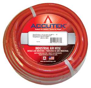 3/8 x 3/8" x 50' Red Nitrile 250 PSI Oil Resistant Rubber Air Hose Assembly - Brass Male NPT Ends  RP6RED-50C