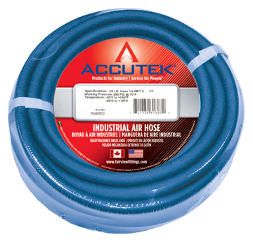 3/8 x 1/4" x 25' Blue PVC 300 PSI Air Hose Assembly - Brass Male NPT Ends  RV6BLU-25B