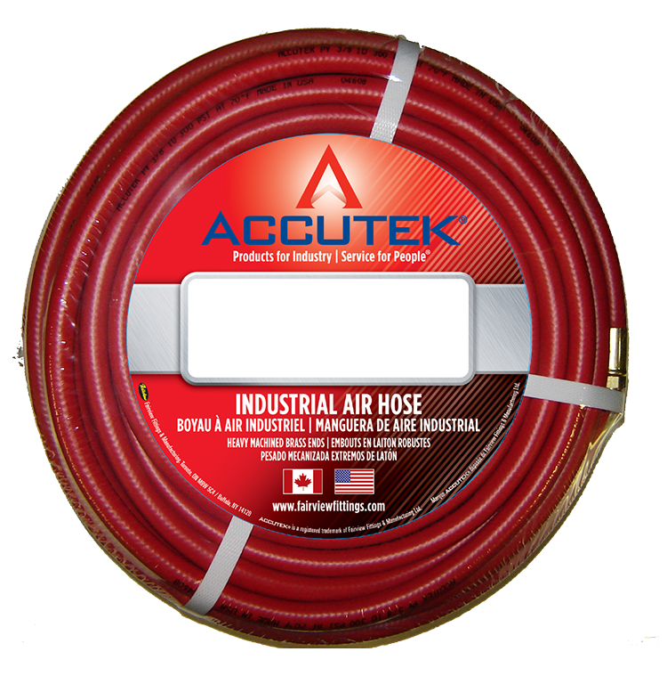 3/8 x 1/4" x 25' Red PVC 300 PSI Air Hose Assembly - Brass Male NPT Ends  RV6RED-25B