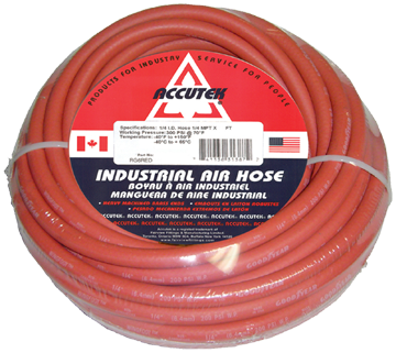 3/8 x 1/4" x 100' Red PVC/Nitrile 300 PSI Rubber Air Hose Assembly - Brass Male NPT Ends  RW6/2RED-100B