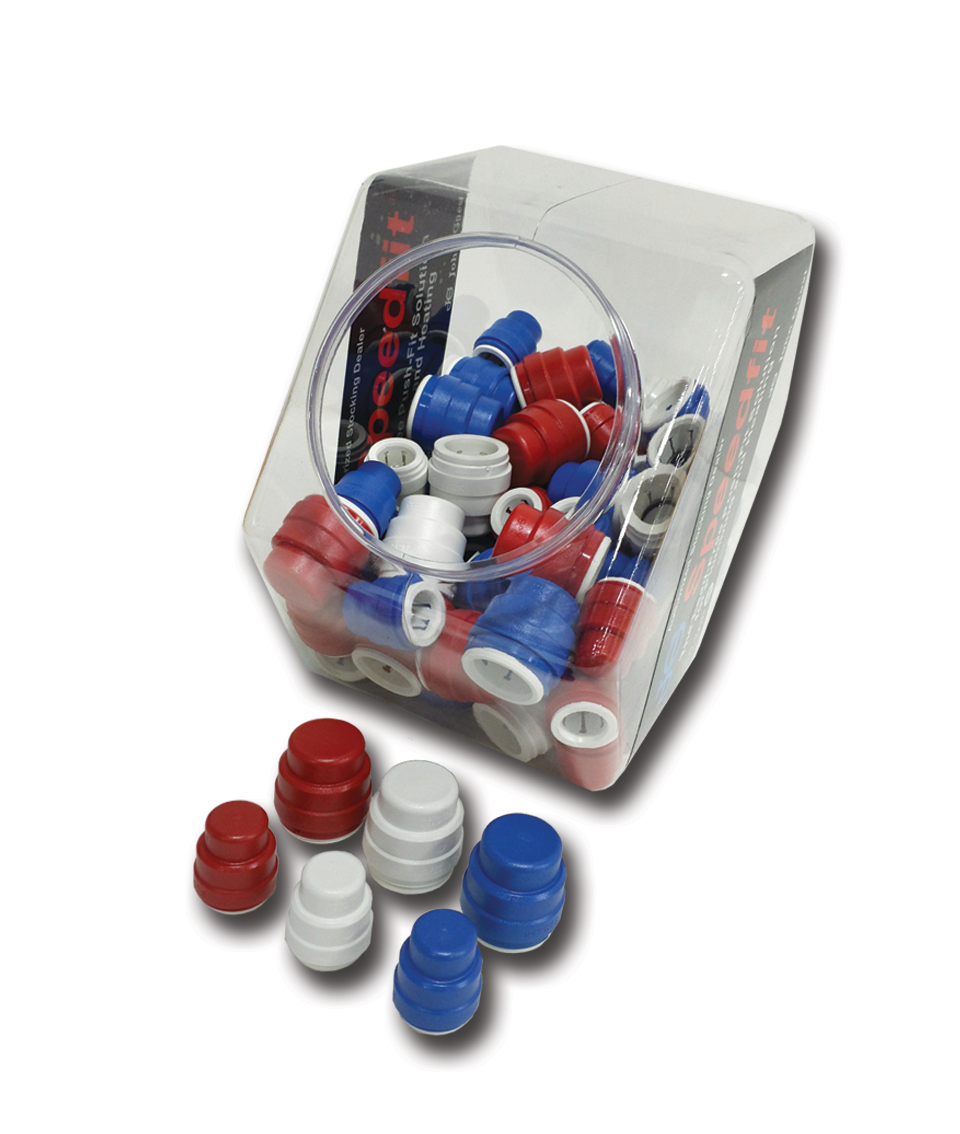 JG® Red/White/Blue Polysulfone CTS Twist Lock Sealing End Caps w/Cookie Jar  RWB-ECCJ