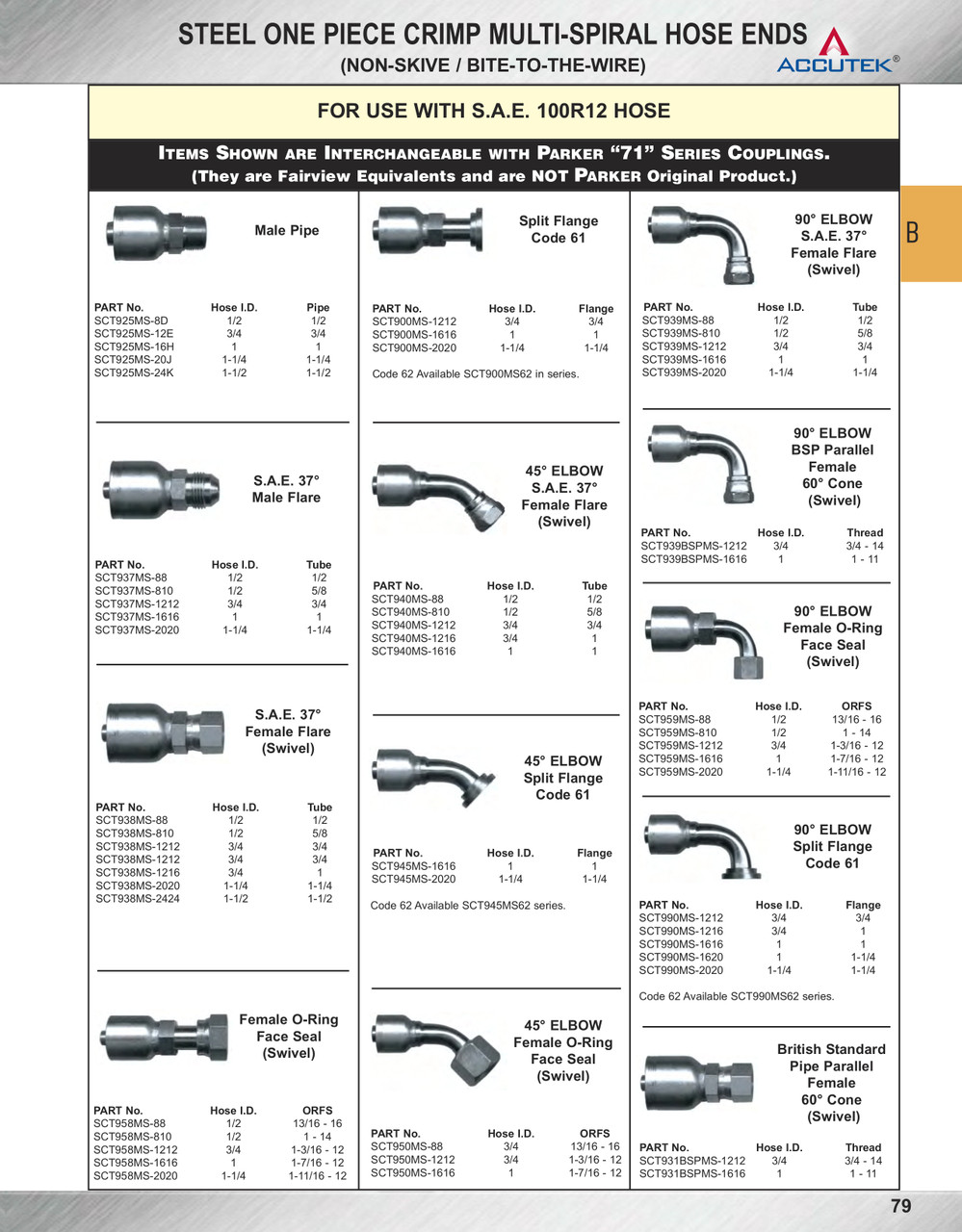 1 x 1" Koman/Parker® 71 Series Hose Crimp - Female 37° JIC Swivel 45° Elbow  SCT940MS-1616