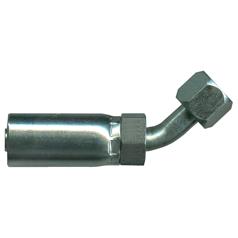 3/8 x 3/8" 100R7/R8/R18 Thermoplastic Hose Crimp - Female 37° JIC Swivel 45° Elbow  SCTP40-66