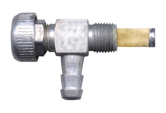 1/4 x 1/8" Plated Brass Hose Barb - Male NPT 90° Fuel Shut-Off Valve w/Strainer Screen  WH-6600