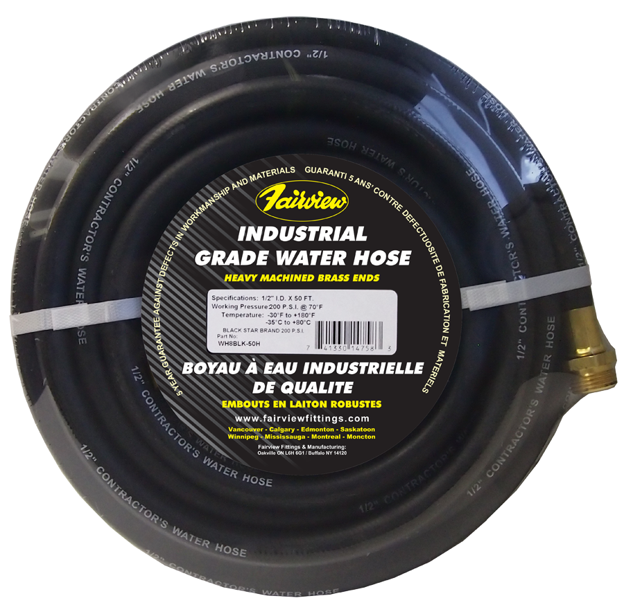 1/2" x 50' "Black Star" Industrial Water Hose Assembly  WH8BLK-50H