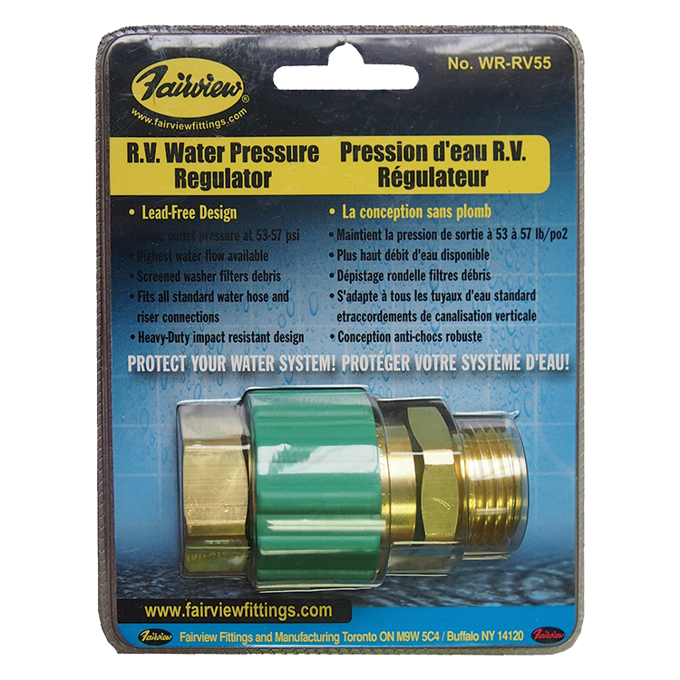 3/4"-11.5 Brass Male Water Hose Thread - Female Water Hose Thread Swivel RV Water Regulator  WR-RV55