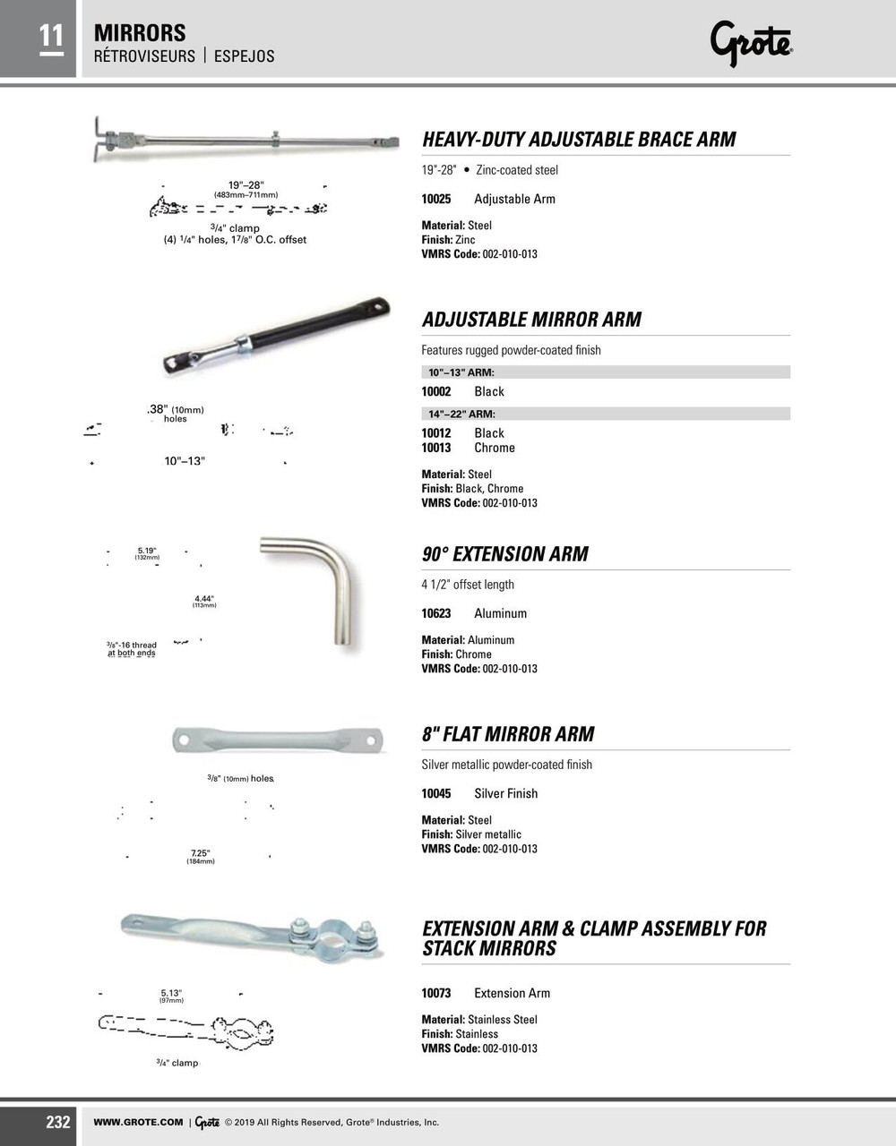 14 - 22" Adjustable Mirror Arms - Chrome  10013