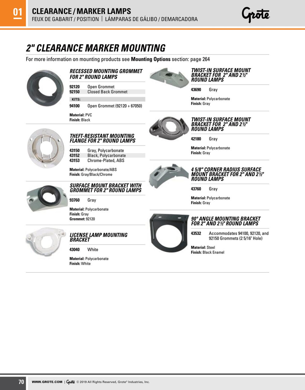 2" Round Lamp Theft Resistant Mounting Flange - Gray  43150