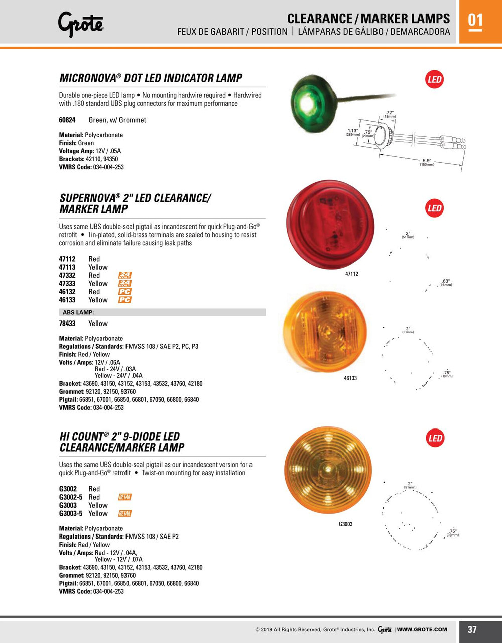 2" SuperNova® LED Clearance/Marker Lamp - Amber  46133