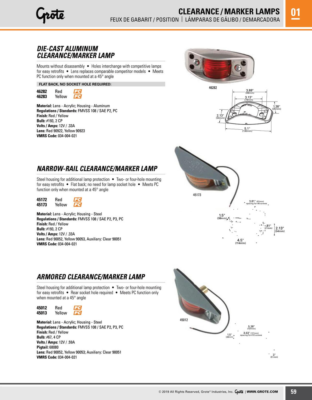 Die Cast Clearance/Marker Lamp - No Socket Hole Required - Amber  46283