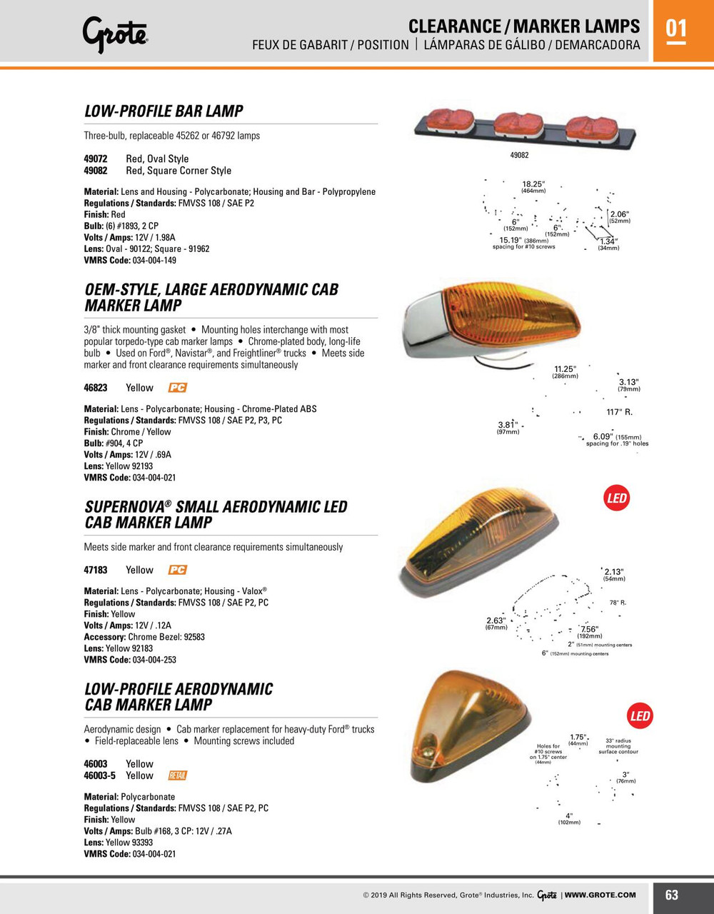 SuperNova® Small Aerodynamic LED Cab Marker Lamp - Amber  47183