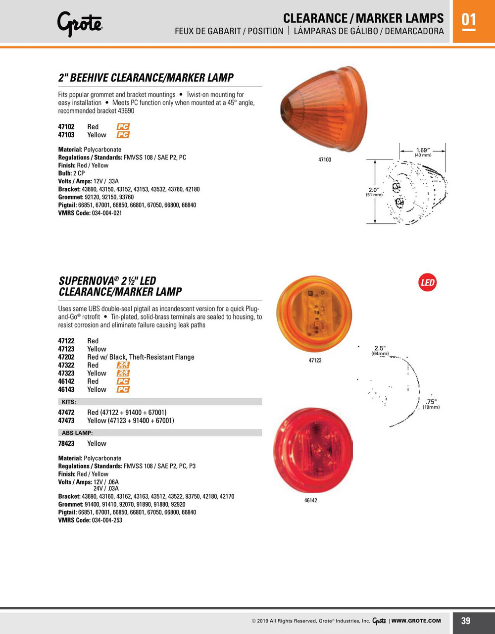 2-1/2" SuperNova® LED Clearance/Marker Lamp Kit (47122 + 91400 + 67001) - Red  47472