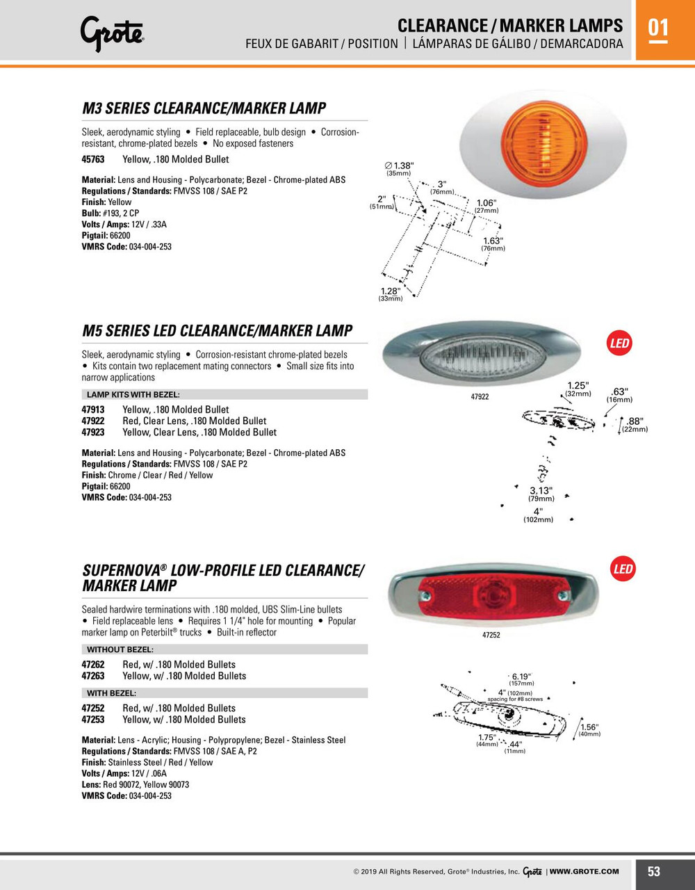 M5 Series LED Clear Lens Clearance/Marker Lamp w/.180" Bullet Connector - Red  47922