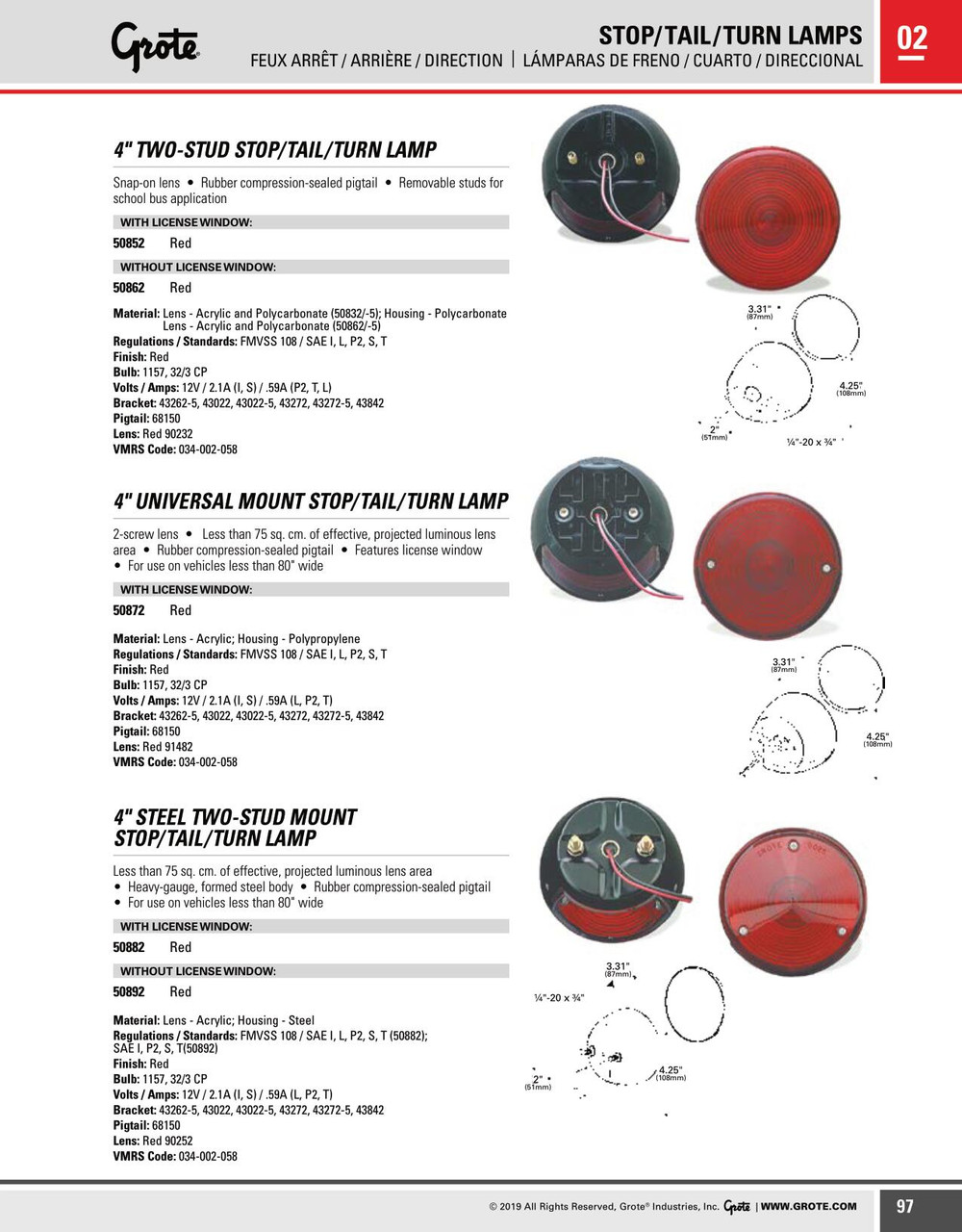 4" Universal Mount Stop/Tail/Turn Lamp & License Window - Red  50872