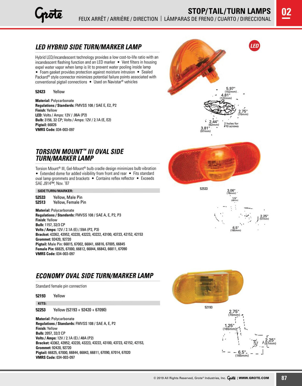 Economy Oval Side Turn Marker Lamp Kit (52193 + 92420 + 67090) - Amber  52253