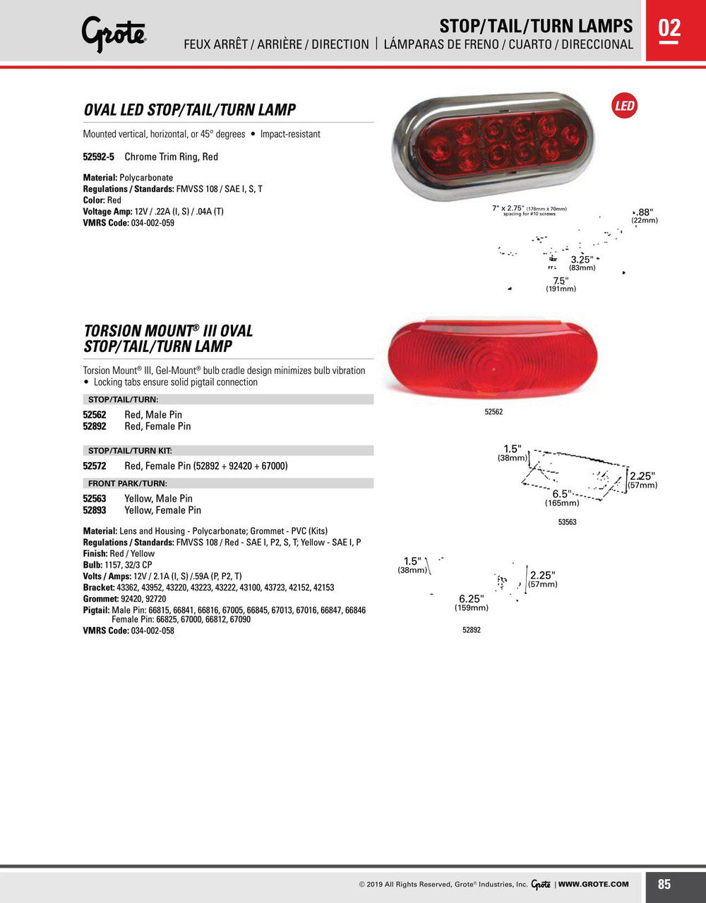 Torsion Mount® III Oval Stop/Tail/Turn Lamp w/Male Pin - Red  52562