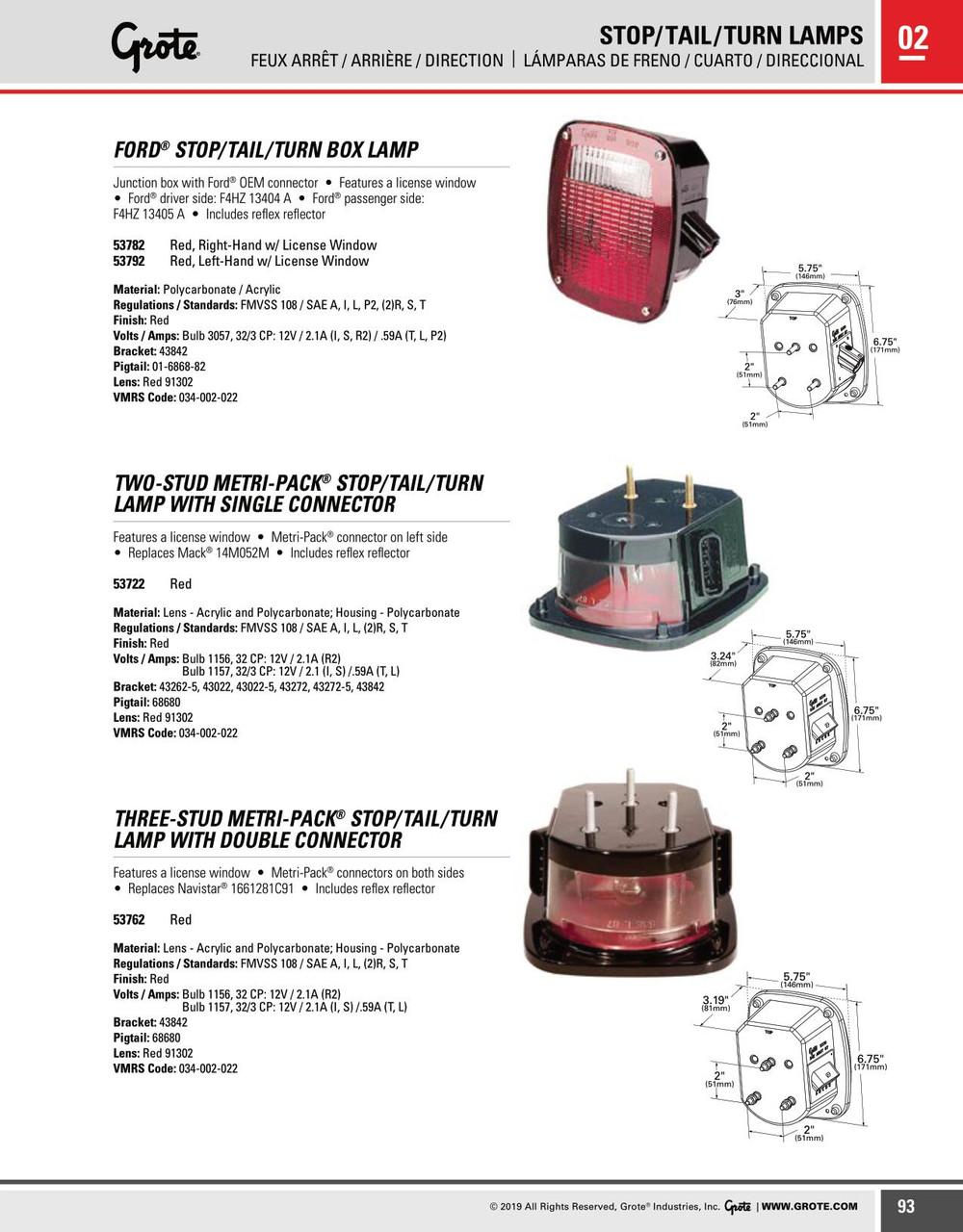 Two-Stud Stop/Tail/Turn Lamp & License Window w/Single Metri-Pack® Connector - Red  53722