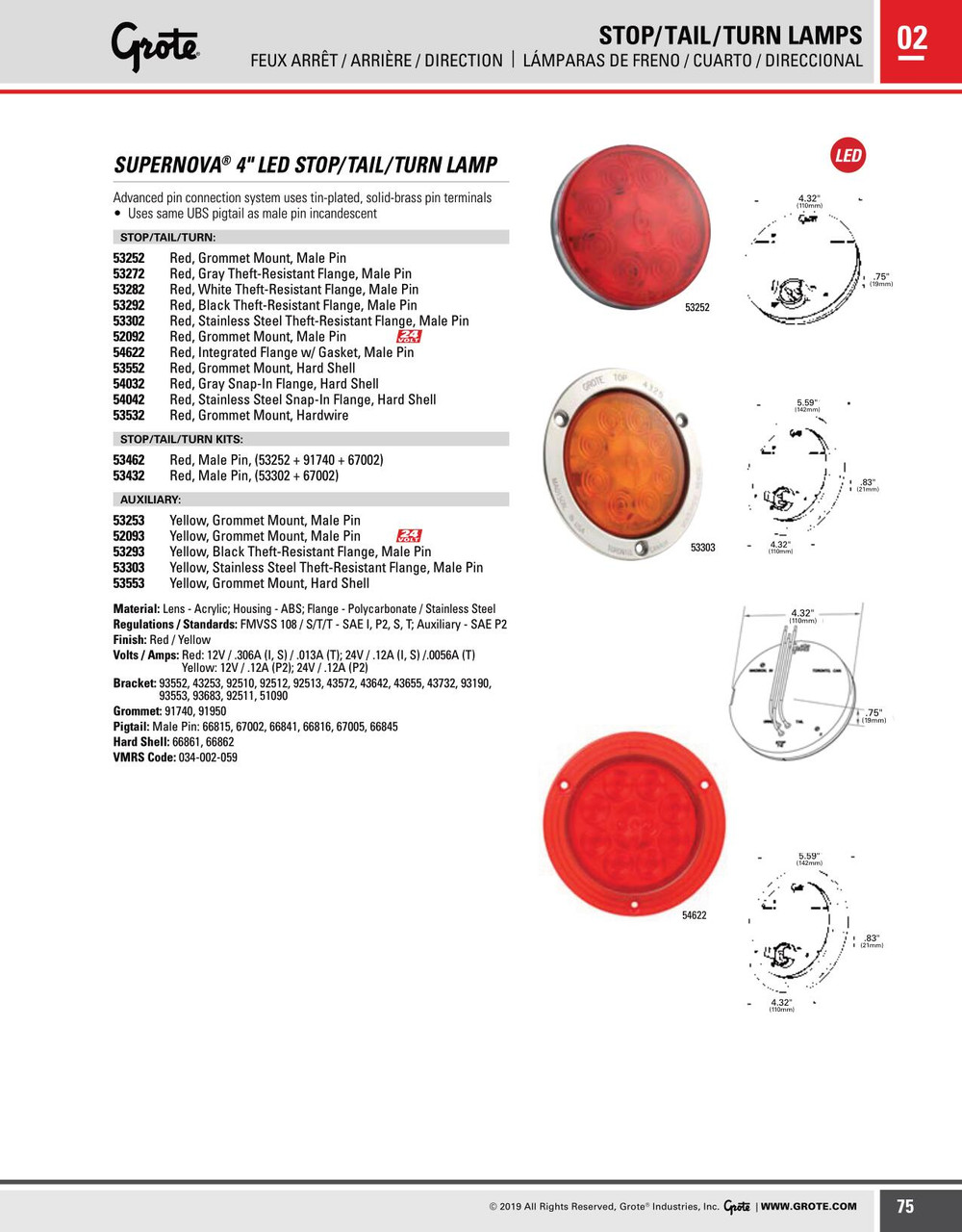 4" SuperNova® 10-Diode Pattern Stainless Steel Snap-In Flange LED Stop/Tail/Turn Lamp w/SuperSeal® Hard Shell Connector - Red  54042