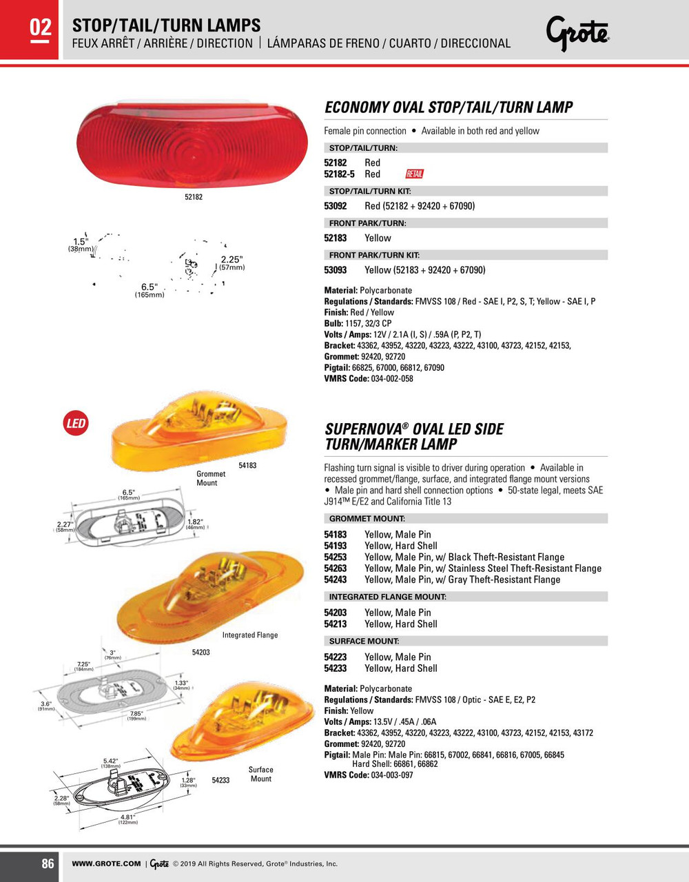 SuperNova® Oval LED Side Turn Marker Lamp Surface Mount w/SuperSeal® Hard Shell Connector - Amber  54233