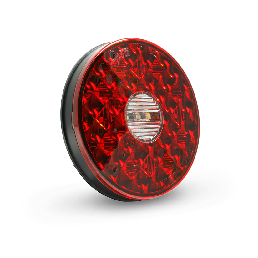 4" Round LED Stop/Tail/Turn Lamp w/Integrated Backup Integrated 4-Pin w/SuperSeal® Hard Shell Connector - Red/Clear  55162