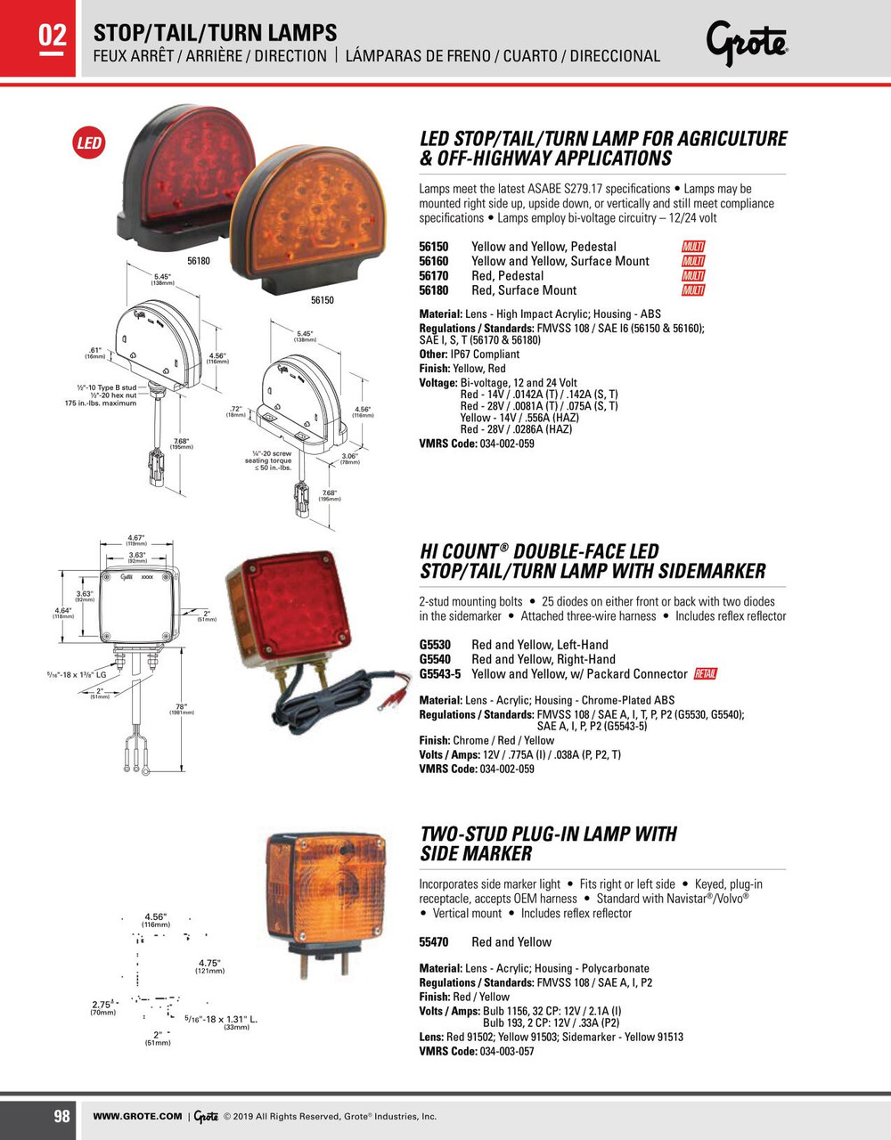 LED Stop/Tail/Turn Lamp Pedestal - Red  56170