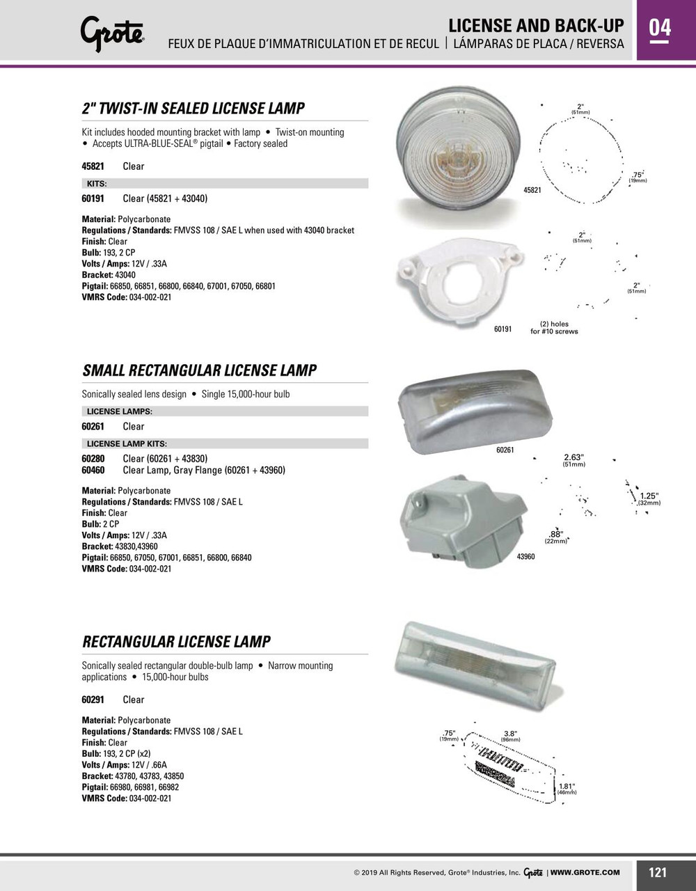 Small Rectangular License Lamp - Clear  60261