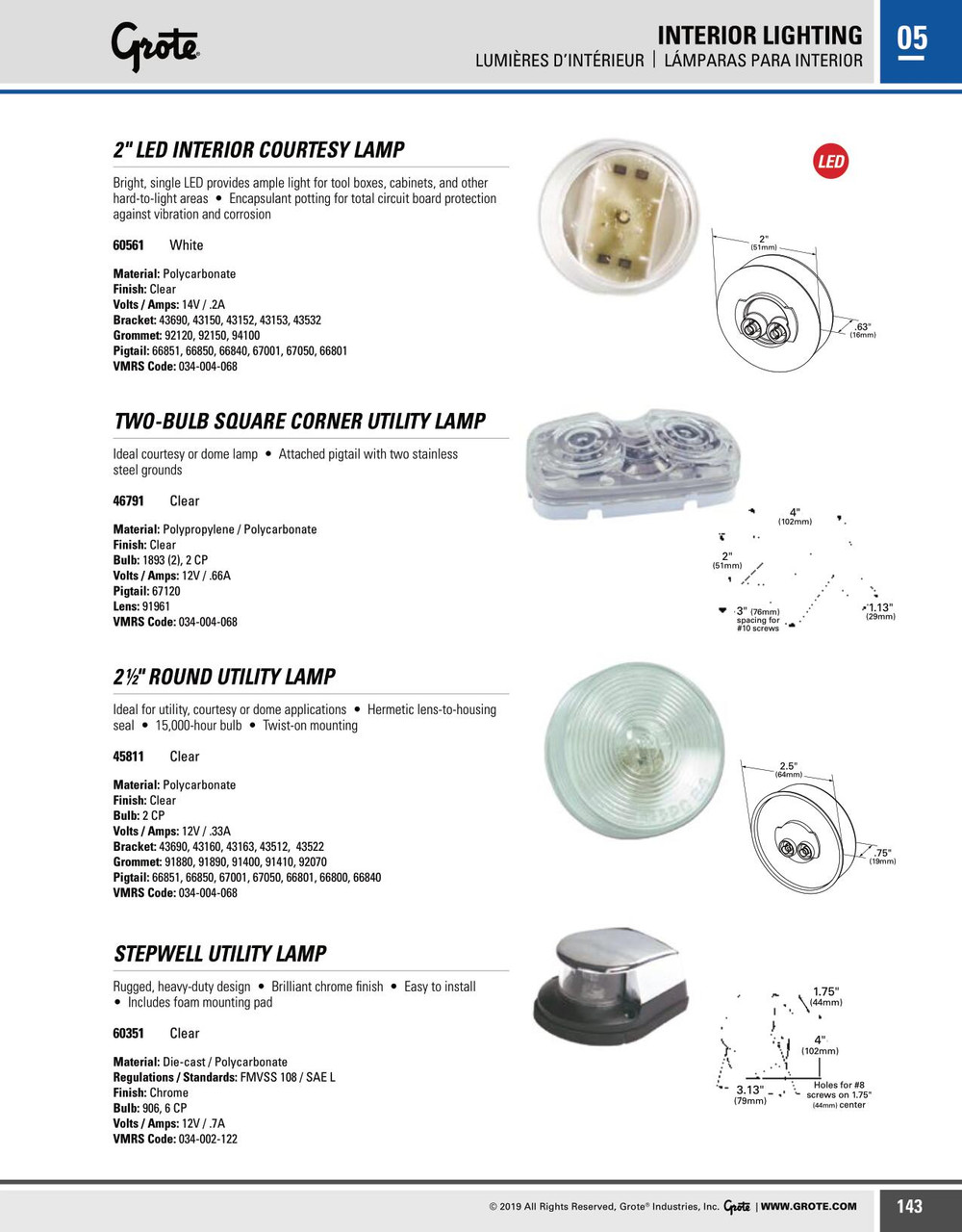 2" LED Interior Courtesy Lamp 9-32V - Clear  60561