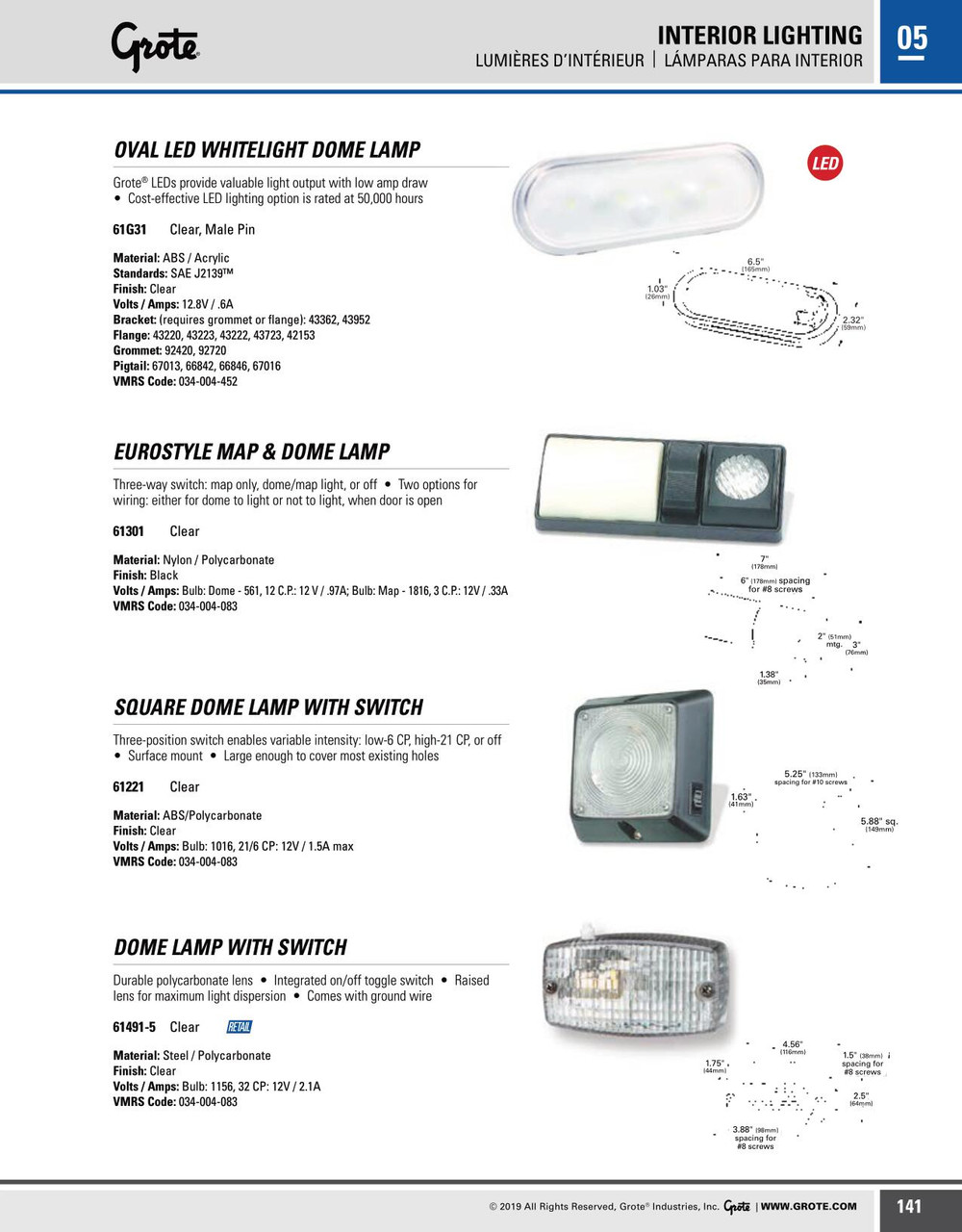 Dome Lamp w/Switch - Retail - Clear  61491-5