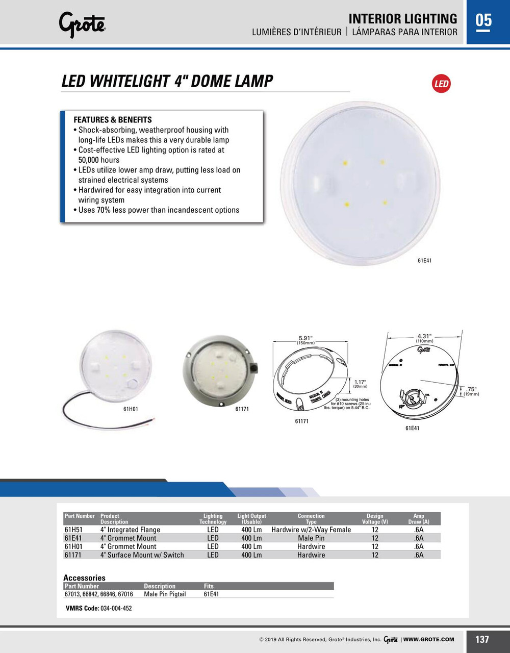 4" LEDLamp® Dome Lamp - Clear  61H01