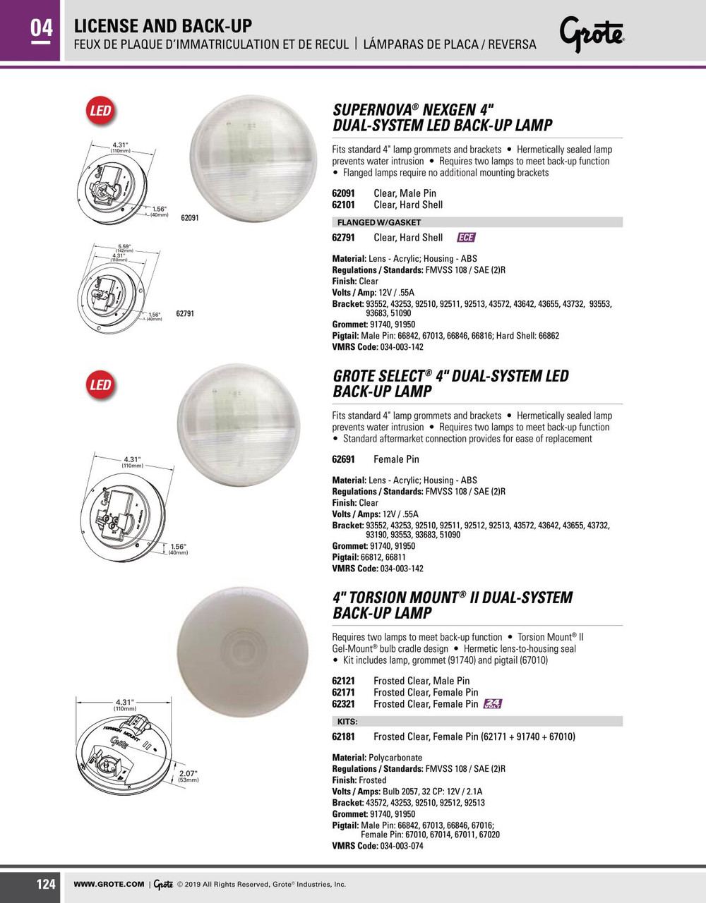 4" SuperNova® NexGen® Dual-System LED Backup Lamp w/Male Pin - Clear  62091