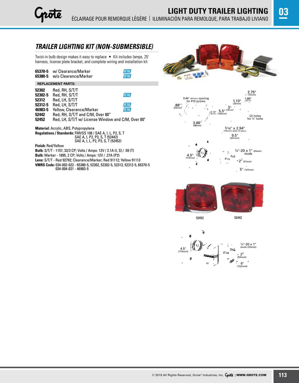 Trailer Lighting Kit w/o Clearance/Marker - Retail - Red  65380-5