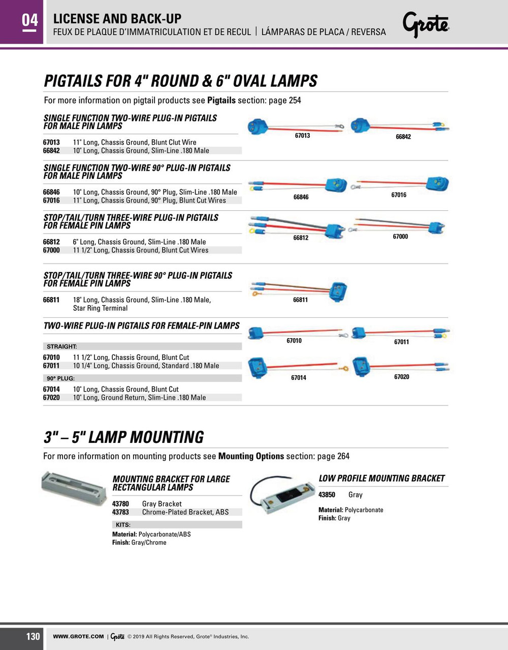 10" Stop/Tail/Turn Two-Wire 90° Female Pin Lamp Pigtail w/.180" Bullet Connectors  67020