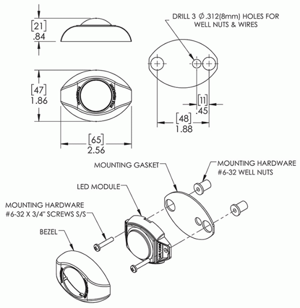 6-Diode LED Directional Warning Lamp S-Link Technology Surface Mount - Amber  79033