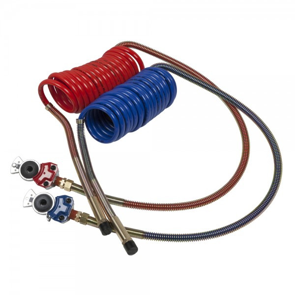 1/2" x 15' @ 2 Pack Red/Blue Recoil Air Hose w/Brass Handled Red & Blue Gladhands & Male NPT Fittings  81-0015-40HGH