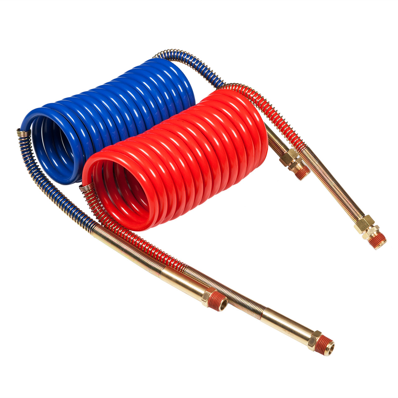 1/2" x 15' @ 2 Pack Red/Blue Recoil Air Hose w/Brass Handled Male NPT Fittings  81-0015-H